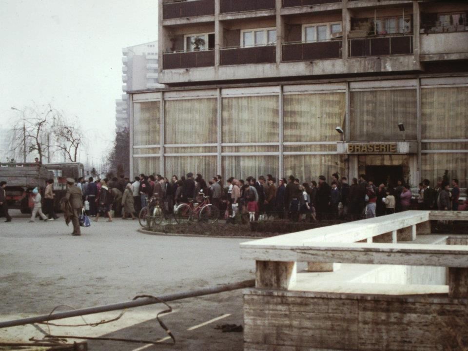 The queue for cooking oil in Bucharest, 1980s