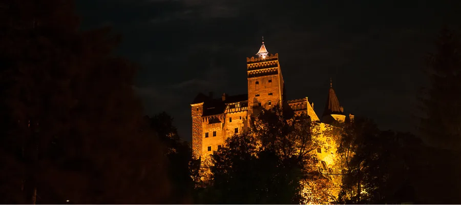 dracula castle at night